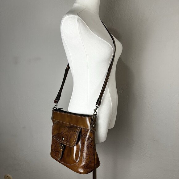Patricia Nash Tuscania Leather Shoulder Bag Cross Body Purse Signature Map Print - Picture 2 of 15